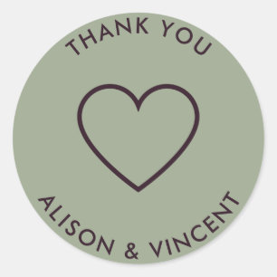 Minimalist Sage Green Wedding Thank You Classic Ro Classic Round Sticker