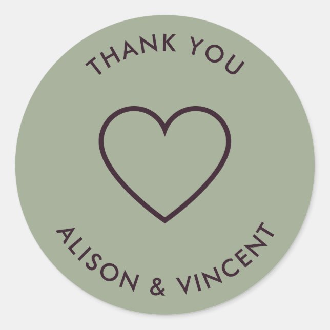 Minimalist Sage Green Wedding Thank You Classic Round Sticker (Front)