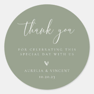Minimalist Sage Green Wedding Thank You Classic Round Sticker