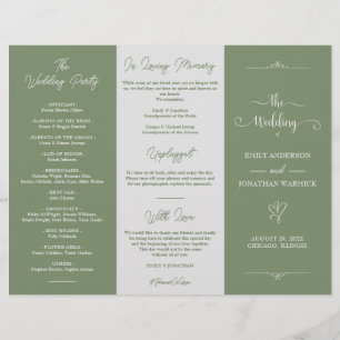 Minimalist Sage Green White Luxury Wedding Program