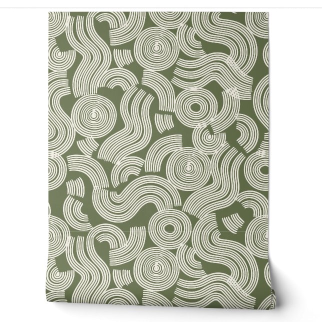Minimalist Sage Green & White Organic Abstract Wallpaper (Unrolling)