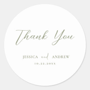 Minimalist Sage Green & White Simple Wedding Classic Round Sticker