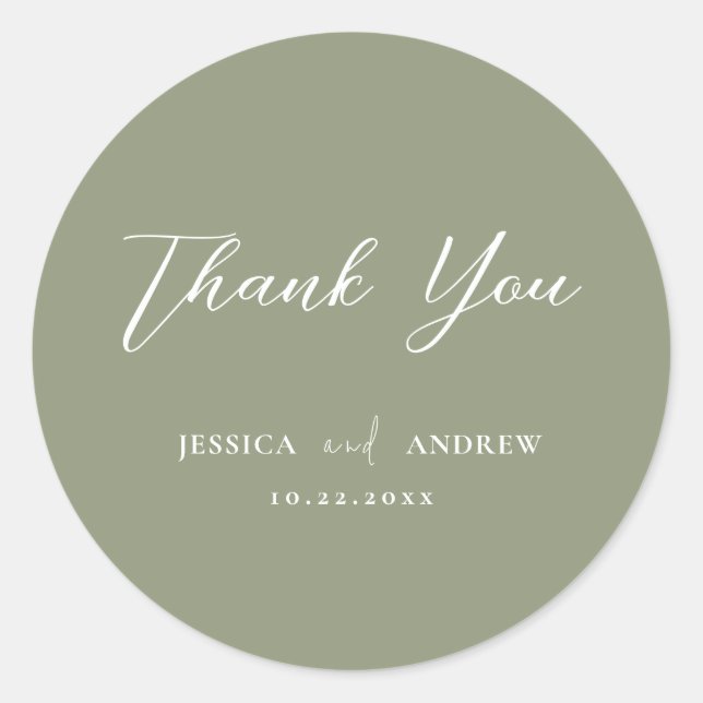 Minimalist Sage Green & White Simple Wedding Classic Round Sticker (Front)