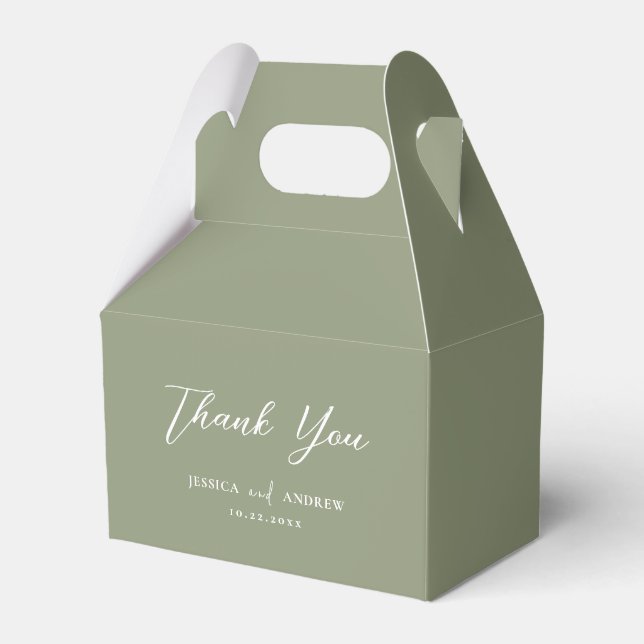 Minimalist Sage Green & White Simple Wedding Favour Box (Front Side)