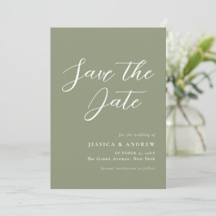 Minimalist Sage Green & White Simple Wedding Save The Date