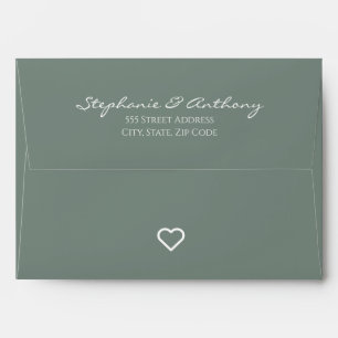 Minimalist Sage Green with Heart Modern Wedding  Envelope