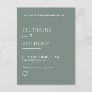 Minimalist Sage Green with Heart Wedding Announcement Postcard