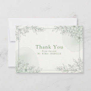 Minimalist Sage Greenery Delicate Floral Thank You Card