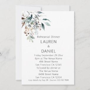 Minimalist Sage Leaves Wedding Rehearsal Dinner Invitation