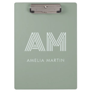 Minimalist Sage Matcha Green Monogram Clipboard