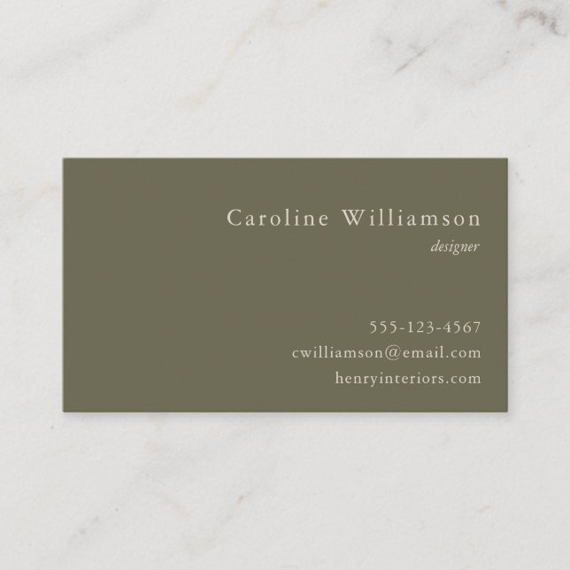 Minimalist Sage Olive Green Elegant Professional  Business Card (Front)