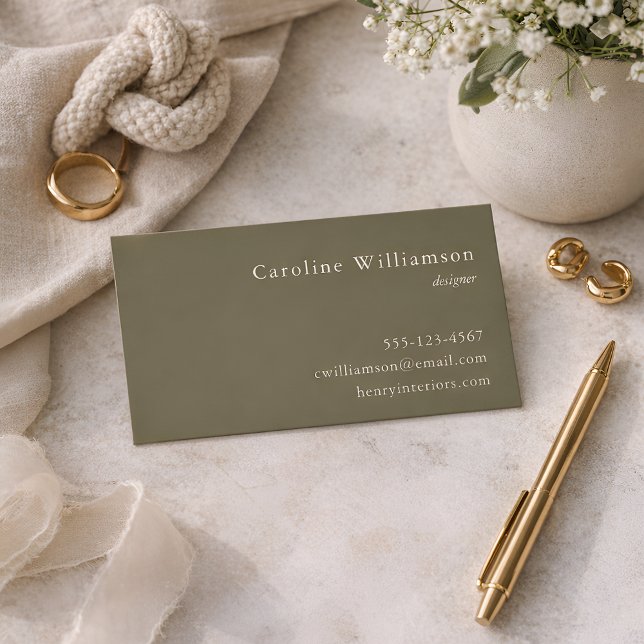 Minimalist Sage Olive Green Elegant Professional  Business Card (Creator Uploaded)