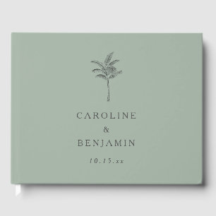 Minimalist Sage Palm Tree Line Art Custom Wedding Guest Book