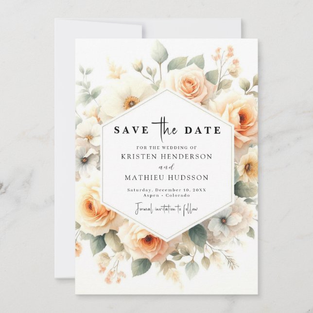 Minimalist Sage Peach Wedding Save The Date (Front)