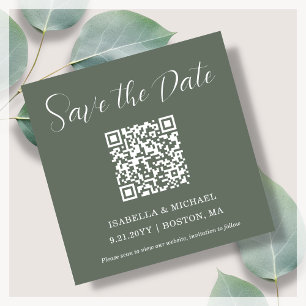 Minimalist Sage   Save the Date   QR Code Magnet