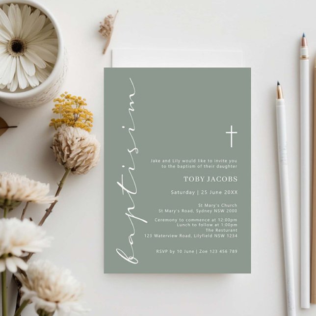 Minimalist Sage Script Baptism Typography Invitation (Creator Uploaded)
