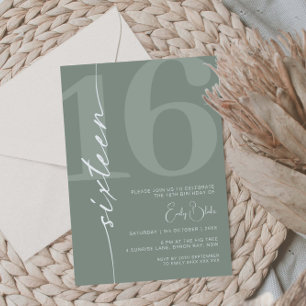 Minimalist Sage Sixteen 16th Birthday Party  Invitation