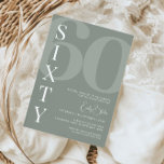 Minimalist Sage Sixty 60th Birthday Party Invitation<br><div class="desc">This minimalist typography 30th birthday party invitation is perfect for a modern birthday party. The simple design features classic white font on sage background. Customisable in any colour. Keep the design minimal and elegant, as is, or personalise it by adding your own graphics and artwork. For more advanced customisation of...</div>