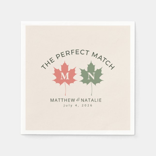 Minimalist Sage Terracotta Maple Leaf Wedding Napkin (Front)