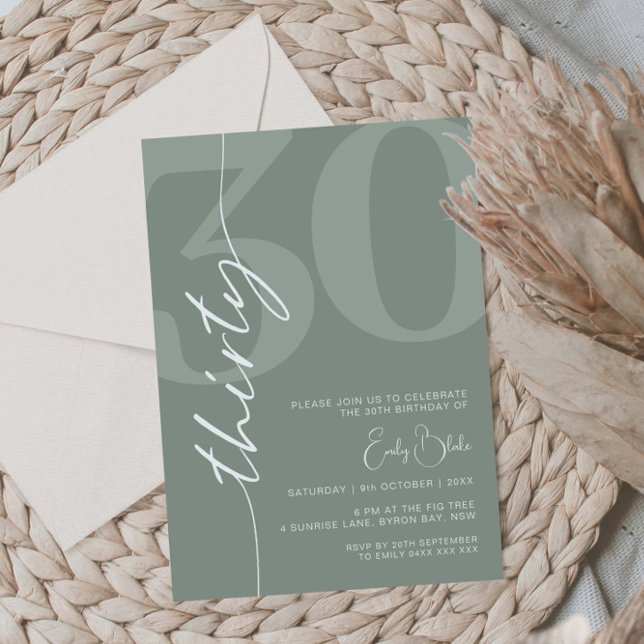 Minimalist Sage Thirty 30th Birthday Party Invitation (Creator Uploaded)