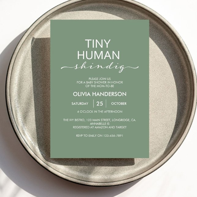 Minimalist Sage Tiny Human Shindig Baby Shower Invitation (Creator Uploaded)