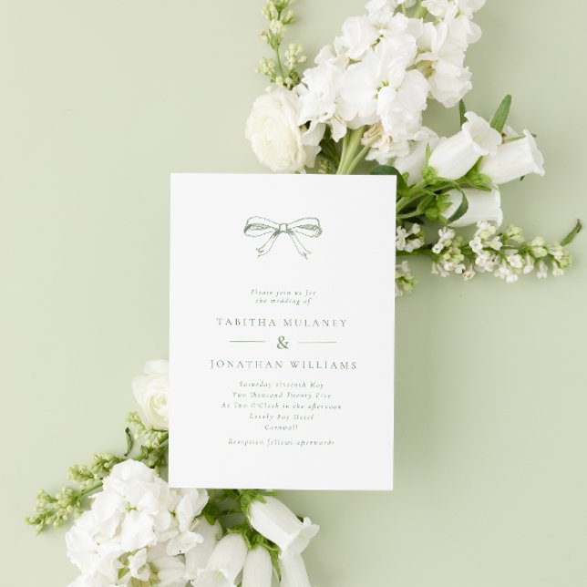 Minimalist Sage Vintage Bow Wedding Invitation (Creator Uploaded)