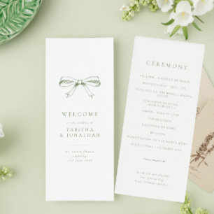 Minimalist Sage Vintage Bow Wedding Programme