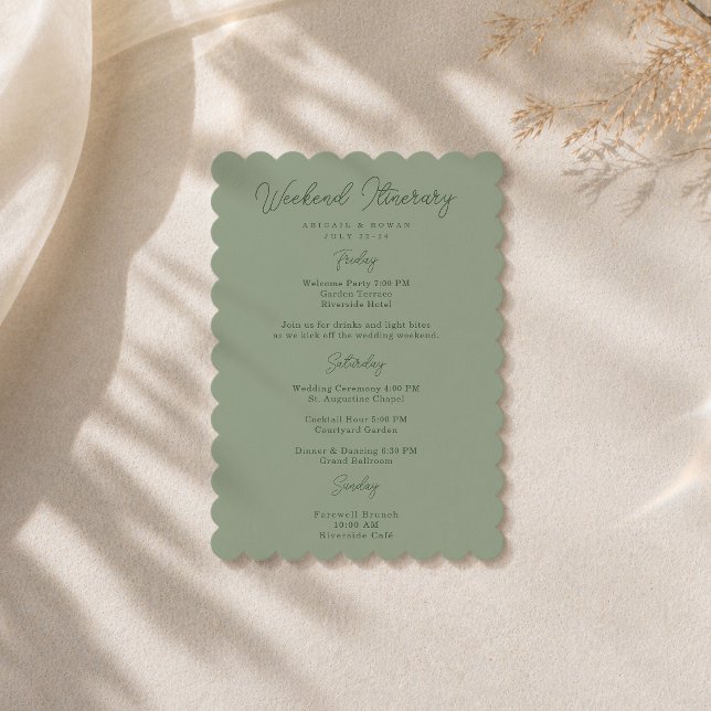 Minimalist Sage Wedding Weekend Itinerary Card (Creator Uploaded)