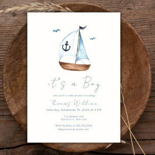 Minimalist Sailboat Anchor Baby Shower  Invitation