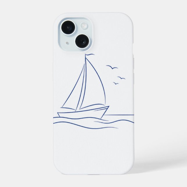 Minimalist Sailboat Ocean Line Art Case (Back)