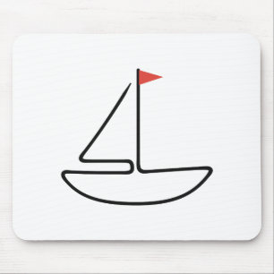 Minimalist Sailboat One Line Art with Red Flag Mouse Mat