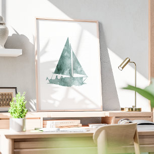 Minimalist Sailing Boat Watercolour Art Print