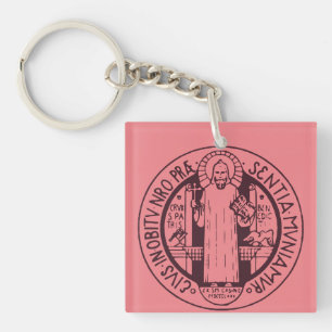Minimalist Saint Benedict Medal Symbol Art Key Ring