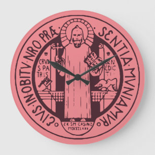 Minimalist Saint Benedict Medal Symbol Art Large Clock