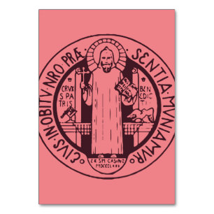 Minimalist Saint Benedict Medal Symbol Art Table Number