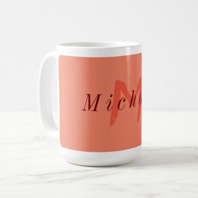 Minimalist Salmon and Dark Red Initial  Coffee Mug (Front Left)