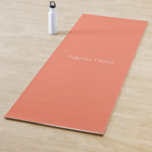Minimalist salmon orange custom name monogram yoga mat