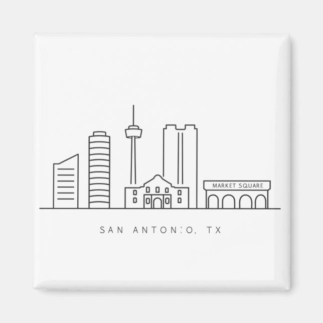 Minimalist San Antonio Skyline Line Art Magnet (Front)