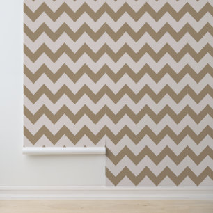 Minimalist Sand Brown White Chevron Pattern Wallpaper
