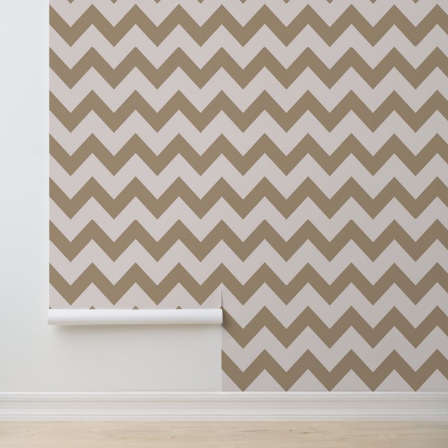 Minimalist Sand Brown White Chevron Pattern Wallpaper (Application)