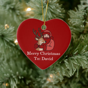 Minimalist Santa & Deer Line Art Christmas Ceramic Tree Decoration