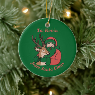 Minimalist Santa & Deer Line Art Christmas Ceramic Tree Decoration