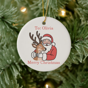 Minimalist Santa & Deer Line Art Christmas Ceramic Tree Decoration