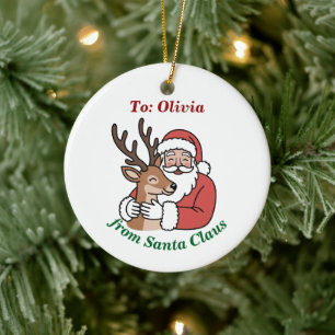 Minimalist Santa & Deer Line Art Christmas Ceramic Tree Decoration