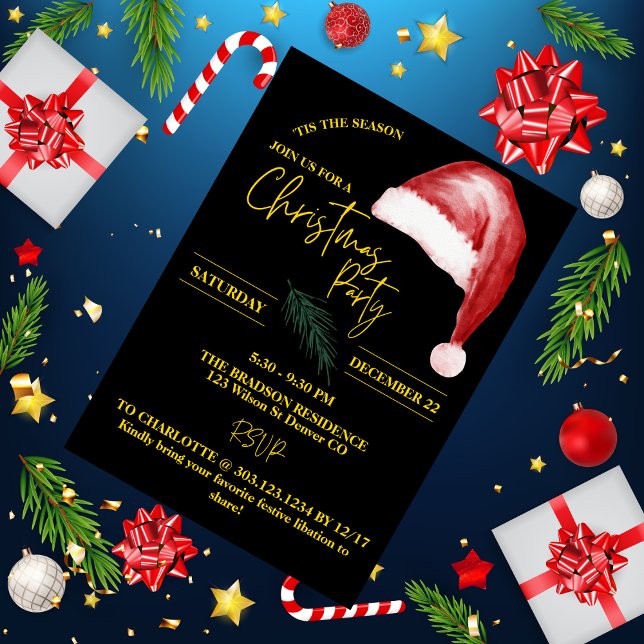 Minimalist Santa Hat Boho Custom Christmas Party Invitation (Creator Uploaded)