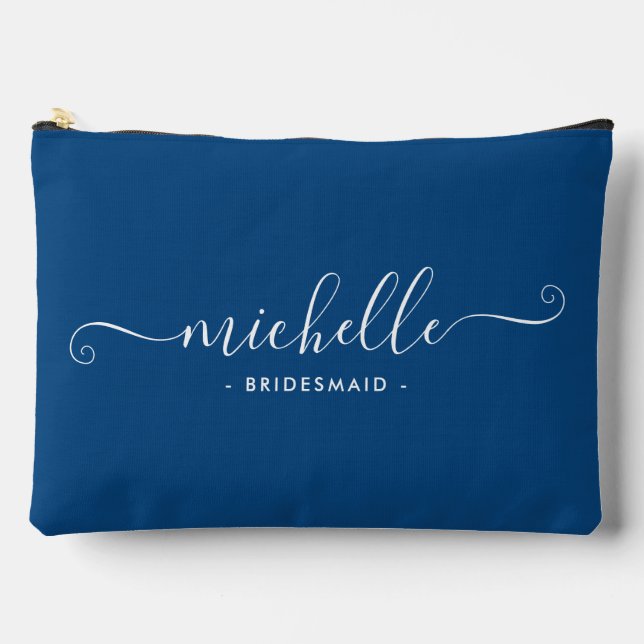 Minimalist Sapphire Blue Personalised Bridesmaid Accessory Pouch (Front)