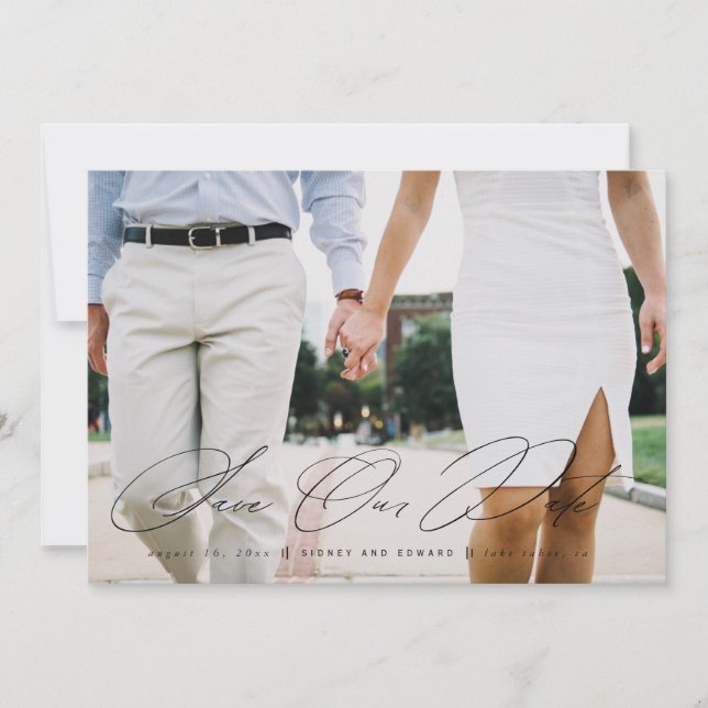 Minimalist Save Our Date Photo Card in Black (Front)