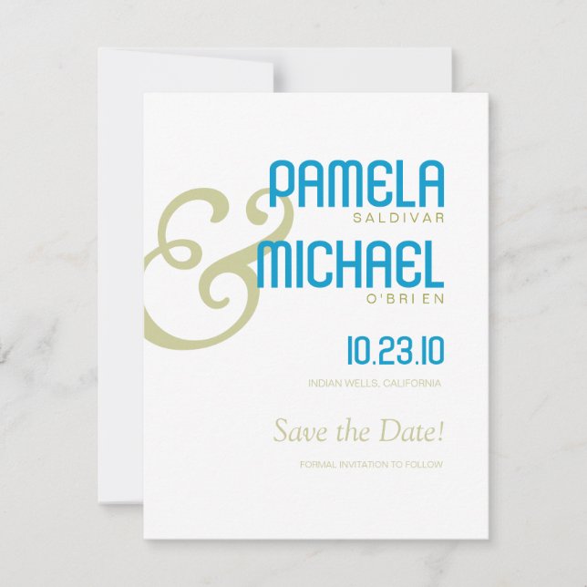 Minimalist Save the Date Aqua & Chartreuse Palette (Front)