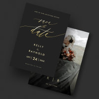 Minimalist Save The Date Black Gold Wedding Photo