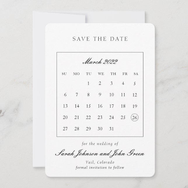 Minimalist Save the Date Calendar (Front)
